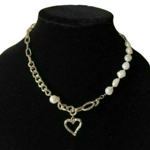 Gold Plated Cultured Freshwater‎ Pearl Beaded Heart Pendant Necklace 17in
